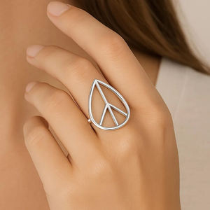 แหวนดีไซน์เก๋รูปหยดน้ำสัญลักษณ์สันติภาพ เงินแท้ 925 สไตล์โบฮีเมียน เรียบหรู ดูดี เหมาะสำหรับงานหมั้นและงานแต่งงาน - Product Image 3