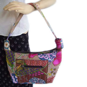 Assorted Fabric Ladies Handbags Printed Cotton <b>Zip</b> Shopping <b>Bag</b> Stylish Lightweight Reusable <b>Tote</b> for Evening Wear Casual Outing - Product Image 3