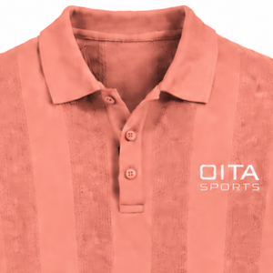 Pull Polo Tricoté Rose Corail pour Homme à Manches Longues, Motif Rayures Verticales Texturées, Col et Poignets Côtelés, Chemise Décontractée Tendance de Qualité Supérieure - Product Image 3
