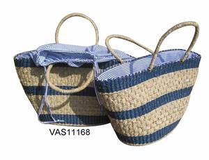 Sac en jonc de mer vietnamien fait main de luxe, fibres naturelles artisanales, sac fourre-tout vintage décontracté, ouvert, deux bretelles imperméables, Viet Anh - Product Image 3