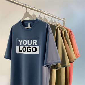 Camiseta personalizada de cuello redondo de alta calidad con estampado de logotipo con efecto lavado ácido, 100% algodón puro, corte holgado para hombre, efecto descolorido por el sol. - Product Image 4