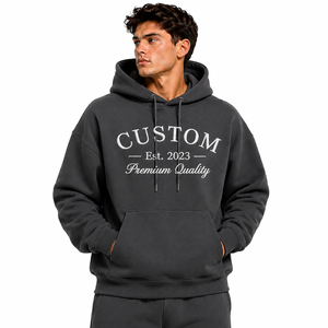 Sweat à capuche surdimensionné personnalisé pour homme, couleur unie, en molleton de coton, style streetwear décontracté, automne-hiver - Product Image 3