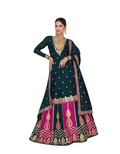 Dernier concepteur Fab Zone Chinon Soie Broderie Séquence Travail Sharara Costume Haute Qualité Indien Pakistanais Ethnique Saree Parties - Product Image 1