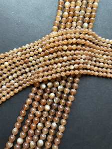 ลูกปัดมูนสโตนสีน้ำตาลธรรมชาติทรงกลม สวยงาม ระยิบระยับ คุณภาพสูง - Product Image 3