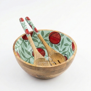 Bol à salade en bois de qualité supérieure avec ensemble de cuillères |   Bol de service naturel pour fruits, salades et vaisselle - Product Image 1