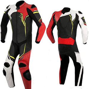 Men's Full Sleeve Leather Motorcycle Racing <b>Suit</b> <b>Red</b> Black White Color Blocked Breathable All Seasons Protection Gear - Product Image 1