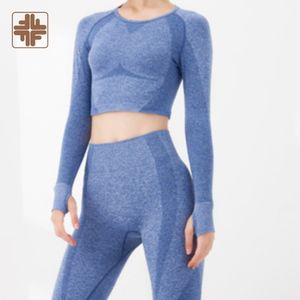 Conjuntos de Yoga de cintura alta de manga larga con estampado personalizado y bolsillos - Product Image 4