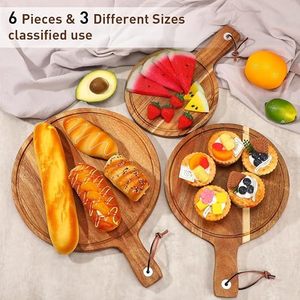 3 <b>Piece</b> Round Acacia <b>Wood</b> Cutting Board Set with Stand Wooden Serving Board Cheese Board Kitchen Chopping Board - Product Image 5