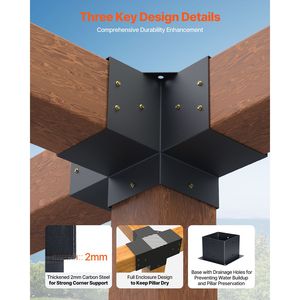 Kit Staffe per Pergola 6x6 Pollici (Dimensione Interna 5.5x5.5) Confezione da 2 Staffe Angolari a 4 Vie Resistenti per Lavori in Legno Fai-da-te e Base Palo - Product Image 3