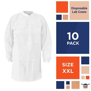 Batas de Laboratorio Desechables Blancas Extra Grandes para Adultos, Paquete de 10, Batas Médicas de Protección Personal Extra Grandes, SPP 45 GSM, Batas de Pintura, Uniformes de Hospital - Product Image 2