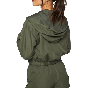 Conjunto Deportivo de Dos Piezas para Mujer, Color Verde Oliva, con Capucha y Cremallera, Manga Larga, Tejido Transpirable, Estilo Primavera-Verano - Product Image 2