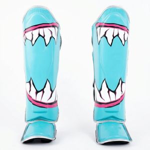 Protège-tibias de boxe turquoise avec protection rembourrée de la voûte plantaire pour le kickboxing, le Muay Thai, l'entraînement et le sparring MMA - Product Image 1