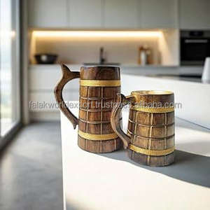 Chope à bière en bois | Tasses en bois brûlé faites à la main pour hommes pour le camping voyage en plein air gravé de Falak World Export - Product Image 1