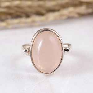 Handmade 925 Sterling Silver Rose Quartz <b>Ring</b> Matte Finish Oval Gemstone Statement Band Artisan Handcrafted <b>Adjustable</b> Boho - Product Image 1