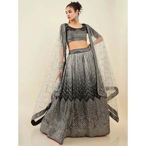 Enchanting Black <b>Sequins</b> <b>Art</b> Silk Partywear Lehenga Choli with Ruffles and Rhinestones - Product Image 2