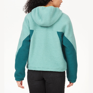 Sudadera con capucha de forro polar Sherpa para mujer al por mayor, con media cremallera, bloques de color, informal, cálida para invierno, con bolsillos, ropa personalizada al por mayor - Product Image 3