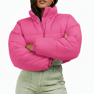 Customized Women's <b>Winter</b> <b>Thick</b> Cropped Quilted Waterproof Quick Dry Knitted Puffer Jacket Viscose Lining Bubble <b>Coat</b> Design - Product Image 2