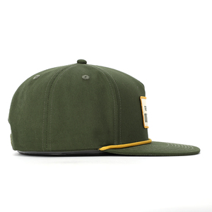 Casquette Snapback en toile verte à 5 panneaux avec bordure jaune contrastante, logo tissé, style décontracté et sportif unisexe INJAE VINA IVA-0403-N305 - Product Image 4