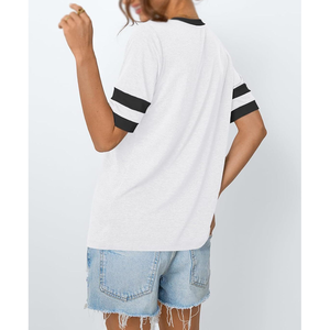 Customized Women Ringer Collar Sleeve Striped T-Shirt Casual Drop Shoulder <b>Blank</b> Plain Apparel Tops Manufacturer - Product Image 3
