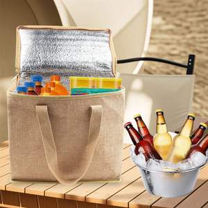 Natural Fiber Jute Picnic Tote <b>Bag</b> with Reinforced Handles for Heavy Load Carrying - Product Image 5