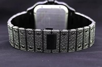 Montre rectangulaire de luxe en acier inoxydable avec cadran serti de diamants, mouvement automatique, fermoir déployant, unisexe, 44 mm