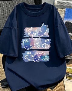 เสื้อยืดแขนสั้นพิมพ์ลายธีมแมวสำหรับผู้ชายฤดูร้อนสำหรับเด็กผู้ชาย/ทรงหลวมขนาดพลัส ผ้าฝ้าย 100% ระบายอากาศได้ดี - Product Image 5
