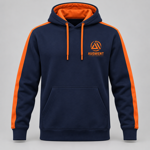 Sudadera con Capucha Azul Marino y Naranja, 320 GSM, Forro Polar, Logotipo Bordado, Poliéster/Algodón, Corte Holgado, Estilo Gótico y Casual, Hecho en Pakistán - Product Image 1