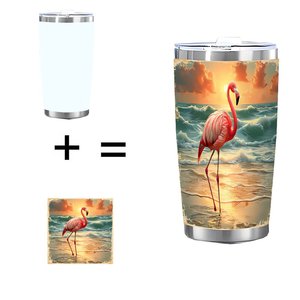 20oz Stainless Steel Tumbler Double Wall <b>Insulated</b> Flamingo Beach Design Travel <b>Mug</b> - Product Image 1