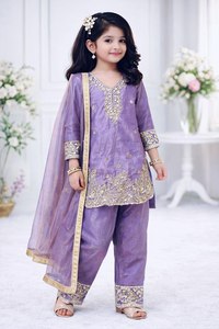 Kids Embroidered Pakistani Suit Set for Girls – Party Wear Kurta Pant with <b>Net</b> <b>Dupatta</b> | Fancy Ethnic Dress - Product Image 3