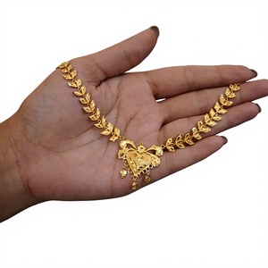 Collar de Oro Sólido de 22K con Corazón para Mujer, Elegante Collar de Cadena con Hojas de Oro Amarillo 916, Joyería Fina para Regalo de Boda - Product Image 1