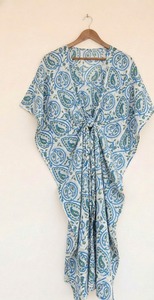 Kaftan en coton imprimé à la main pour femme, robe de plage bohème d'été, kaftan indien fait main - Product Image 5