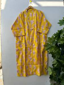 ชุดคลุมกิโมโนผ้าฝ้ายอินเดียลายพิมพ์นก ชุดลำลองสไตล์โบฮีเมียน - Product Image 2