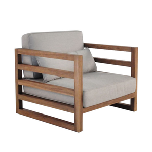 Modern-design single <b>sofa</b> chair with foam cushioning and a teak <b>wood</b> <b>frame</b>, suitable <b>for</b> both indoor and outdoor use. - Product Image 1