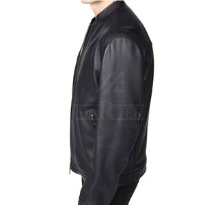 Classic <b>Men's</b> <b>Leather</b> Winter <b>Jacket</b> with Stand Collar and Front Logo Durable Windproof & Breathable Casual Street Wear - Product Image 5