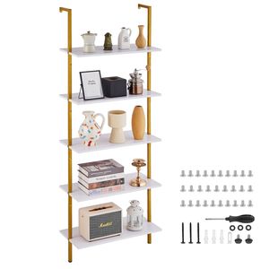 Scaffale a parete aperto in metallo 24x11.8in, kit libreria a 5 livelli con ripiano portaoggetti in ferro - Product Image 6