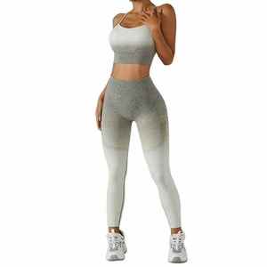 New Trending Article Wholesale Women Fitness Bodysuit New Knit Gradient Color High Waist Tight Exercise Yoga <b>Jumpsuit</b> Sportswear - Product Image 1