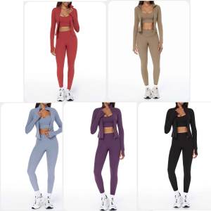 ชุดออกกำลังกายโยคะ 2 ชิ้นสำหรับผู้หญิง ผ้าสแปนเด็กซ์/ไนลอน แห้งเร็ว ระบายอากาศ ป้องกันแบคทีเรีย เสื้อชั้นในออกกำลังกาย กางเกงขาบาน - Product Image 2