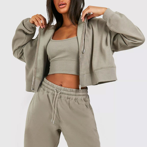 Hoodies courts surdimensionnés pour femmes, vente en gros, sur mesure, à manches longues, pour adultes et jeunes filles - Product Image 1