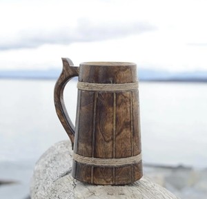 <b>Handmade</b> Wooden Beer <b>Mug</b> Cylinder Shape Vintage Design 400-500 ml Capacity Party Use - Product Image 4