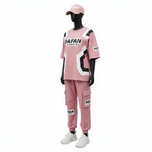 Ensemble deux pièces pour femme en coton mélangé de haute qualité, tissu respirant GSM, empiècements contrastés avec logo imprimé personnalisé. - Product Image 4