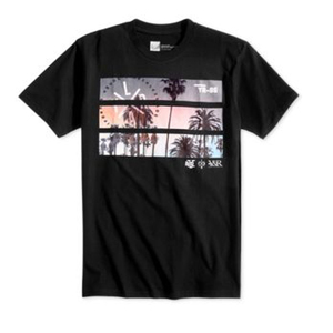 Camiseta de manga corta con cuello redondo para hombre, talla grande, con estampado de palmeras y playa, estilo casual, de algodón tejido, diseño con estampado fotográfico. - Product Image 4