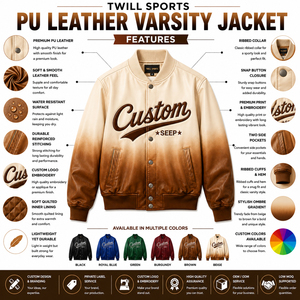 Veste de sport en twill pour homme, style vintage, en cuir, avec logo personnalisé par transfert thermique, col rabattu, pour l'automne - Product Image 6