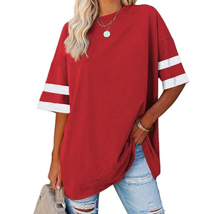 T-shirt pour femme à manches courtes et col rond, coupe ample, respirant, tricoté, avec broderie décorative, style décontracté imprimé, été - Product Image 4