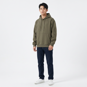 Sweat-shirt à capuche oversize pour homme, couleur unie, en molleton bouclette, décontracté, avec poche, coupe classique, tricoté, manches longues, automne - Product Image 4