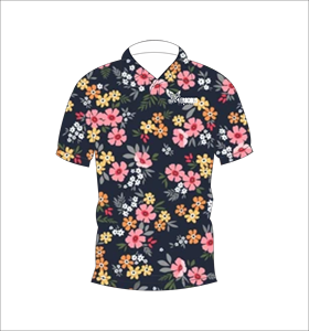 เสื้อโปโลลายดอกไม้พื้นหลังสีเข้ม สีชมพู สีเหลือง หลากสี พิมพ์ลายเขตร้อน แขนสั้น ฤดูร้อน ลำลอง มุมมองด้านหน้าด้านหลัง - Product Image 3