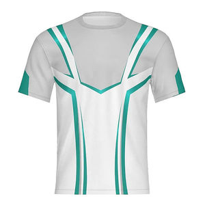 T-shirt E-Sports RICSA INTERNATIONAL unisexe blanc et vert à imprimé gaufré, sans col, séchage rapide, coton 240g, manches courtes - Product Image 1