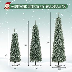 3 Piece <b>Slim</b> Pencil Christmas <b>Tree</b> Set (4ft/5ft/6ft) 216+302+505 Branch Tips with Simulated Snow Cotton for Wintry Charm - Product Image 4
