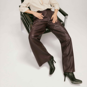 Pantalon en cuir Nappa taille haute élégant et tendance pour l'hiver – Pantalon en cuir véritable à jambe large, style streetwear contemporain - Product Image 2