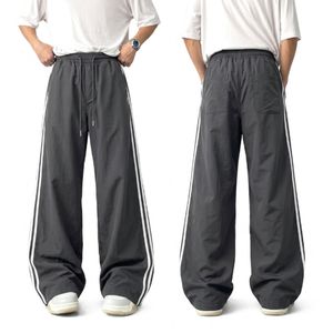 Charcoal Black Dual Contrast <b>White</b> Side Piping Stripes Gym Baggy <b>Joggers</b> Wide Leg Loose Fit French Terry Men Sport Sweatpants - Product Image 4