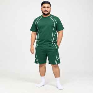 Conjunto de Camiseta y Pantalones Cortos Extra Grandes para Hombre, Diseño con Ribete en Contraste, Ropa Casual de Calle, Dos Piezas a Juego, Ropa de Verano al por Mayor, OEM - Product Image 3